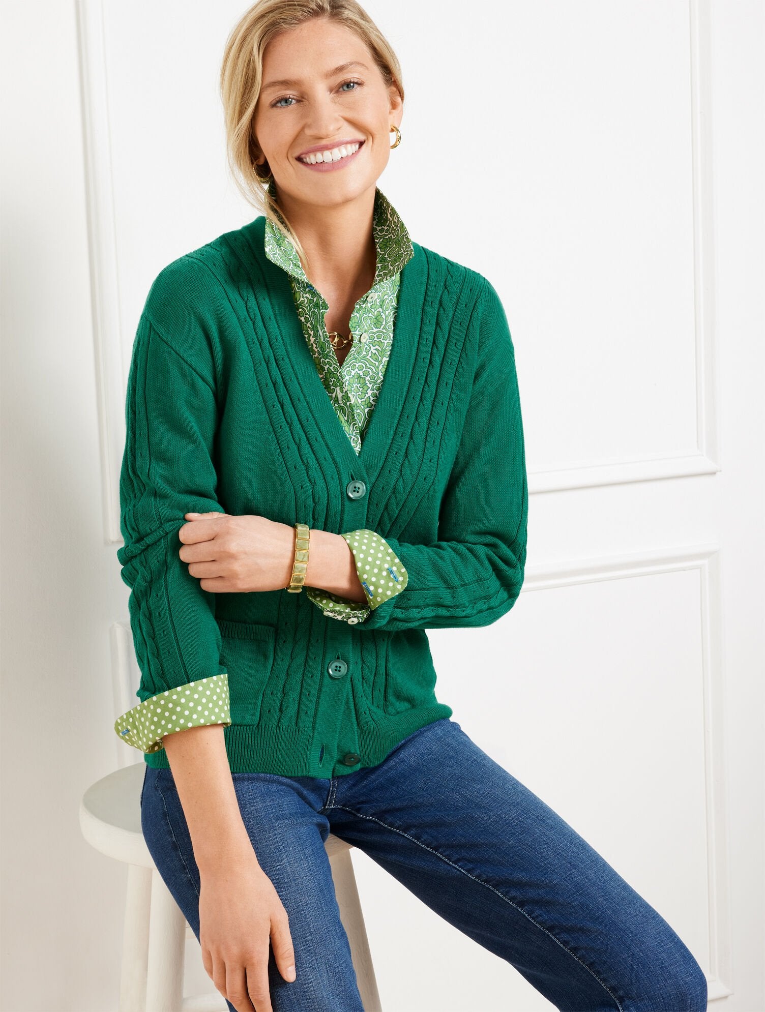 CABLE KNIT V-NECK CARDIGAN | Talbots outlet