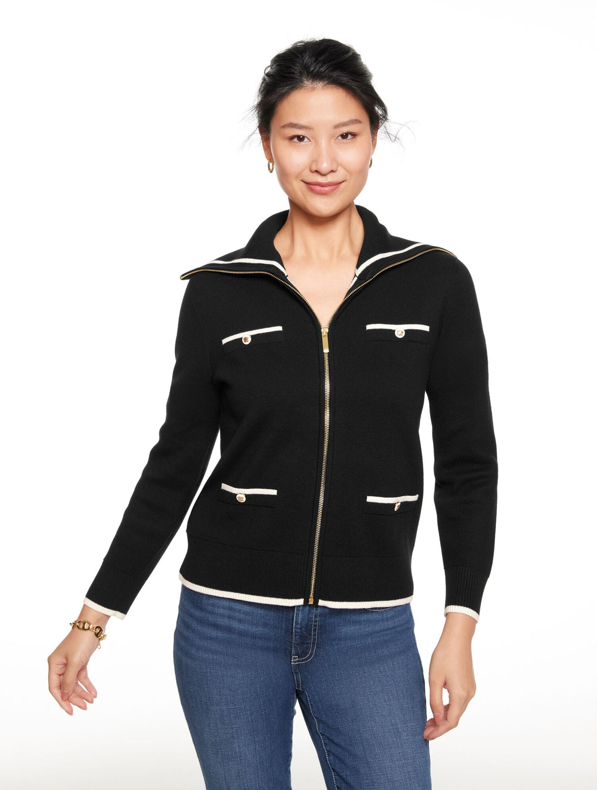 FULL-ZIP CARDIGAN - TIPPED | Talbots on sale