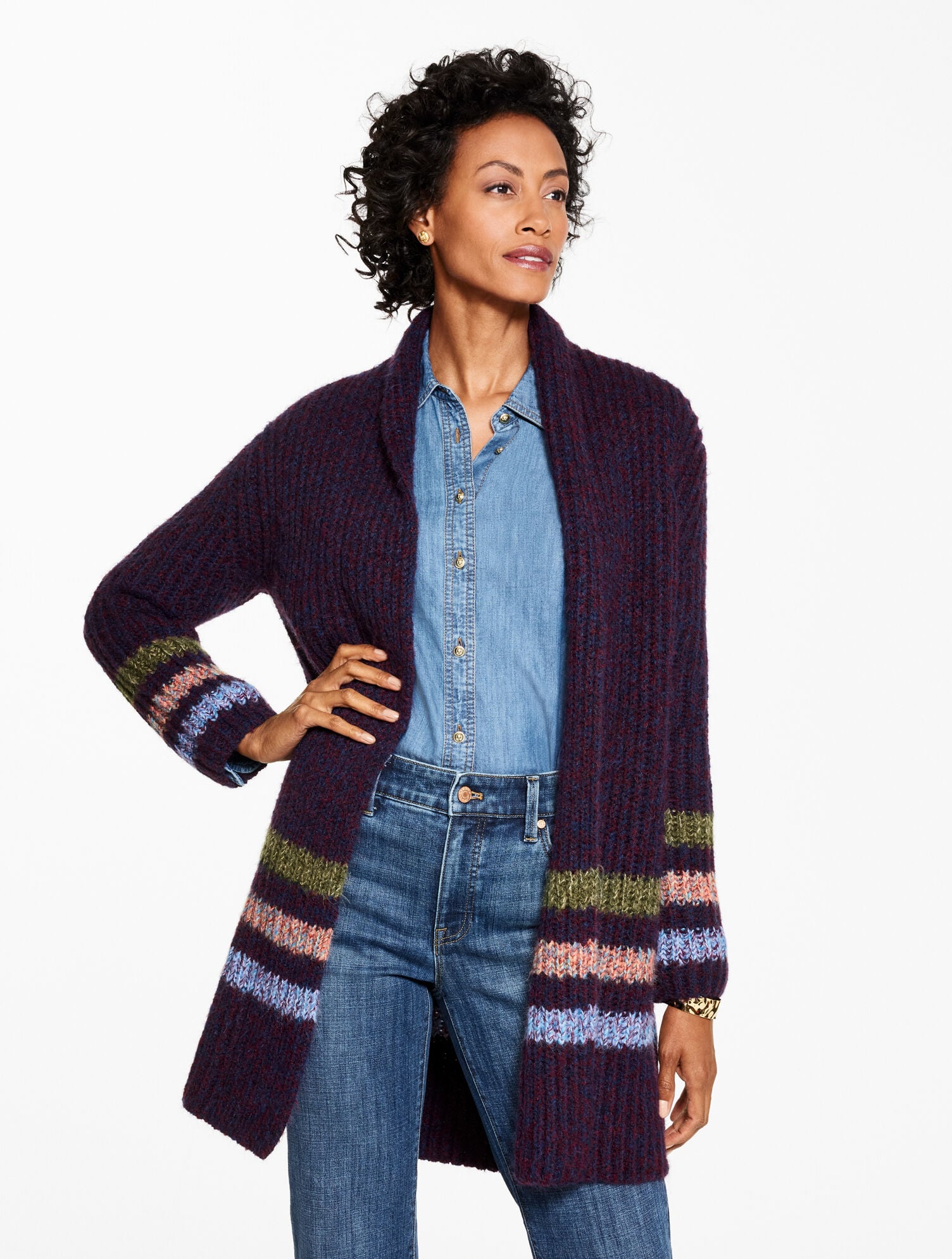 OPEN FRONT CARDIGAN - MARL STRIPE | Talbots sale
