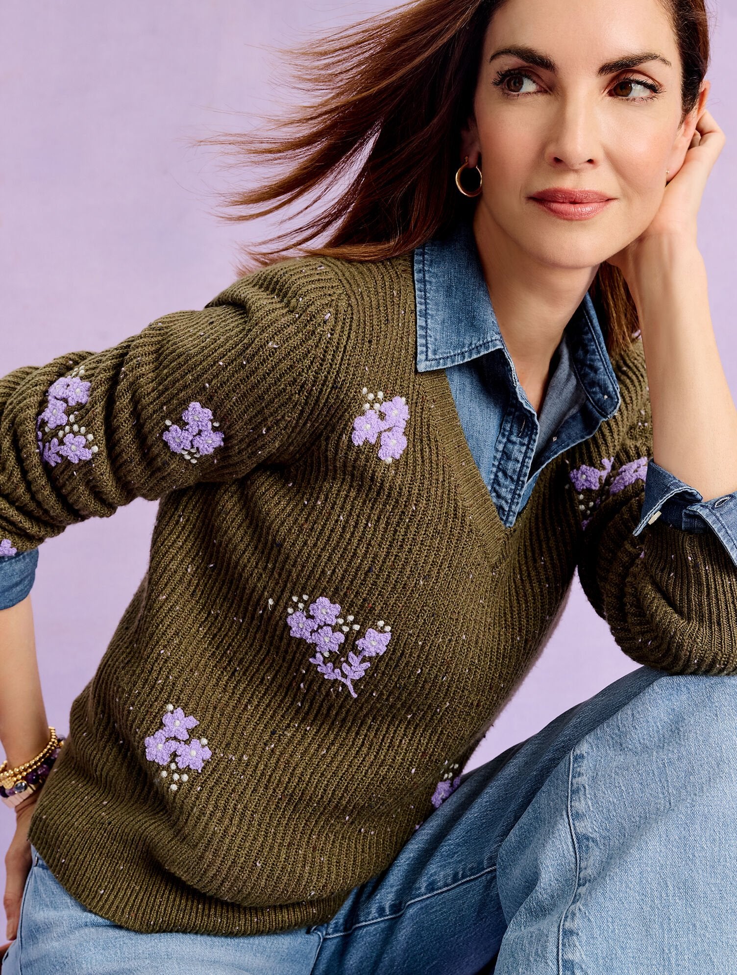 V-NECK SWEATER - TEXTURED FLOWER | Talbots US