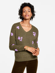 V-NECK SWEATER - TEXTURED FLOWER | Talbots US