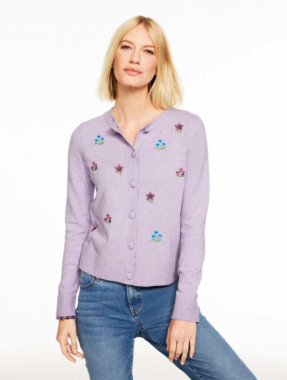 EMBROIDERED CREWNECK CARDIGAN | Talbots near me