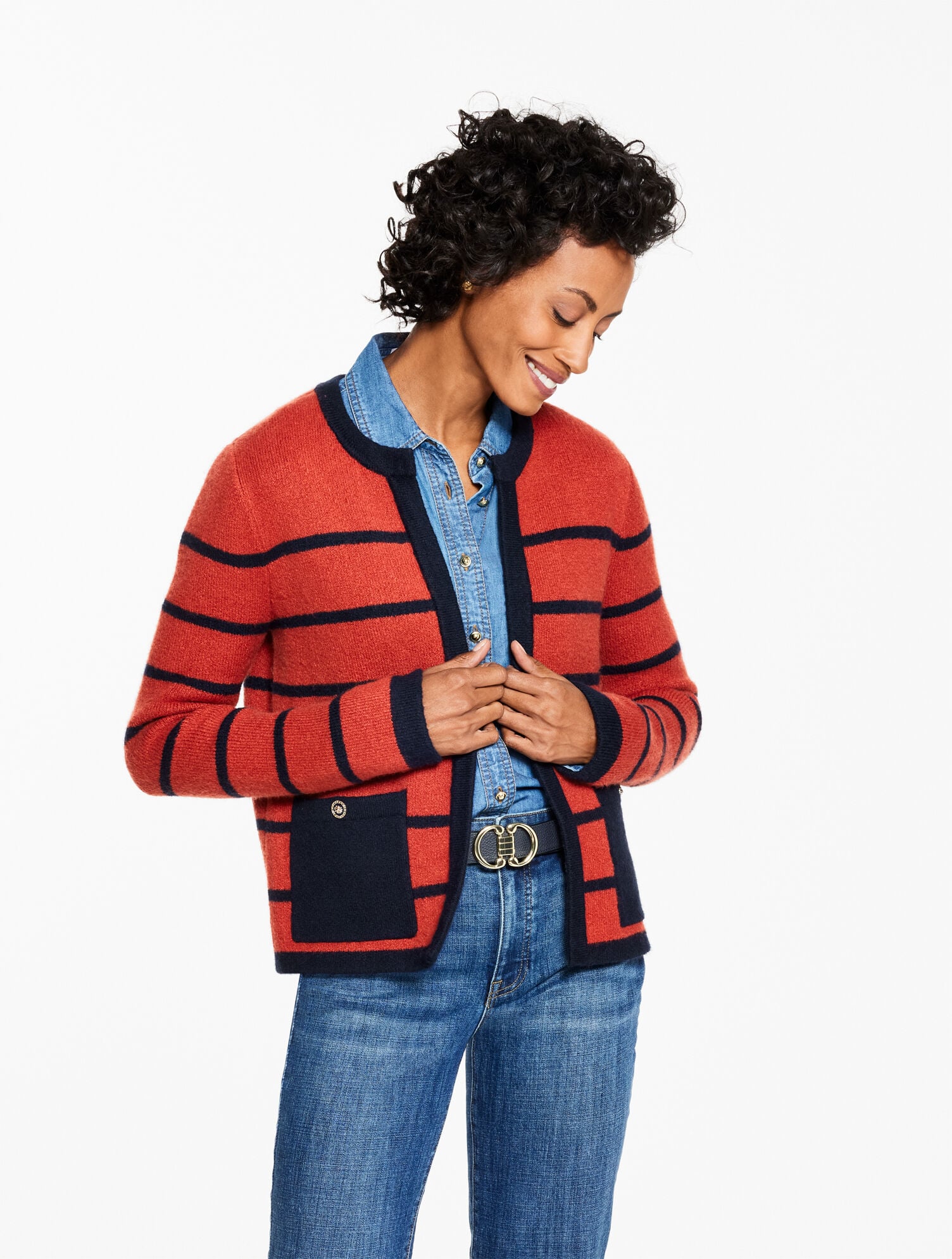 DOUBLE KNIT SWEATER JACKET - STRIPE | Talbots on sale