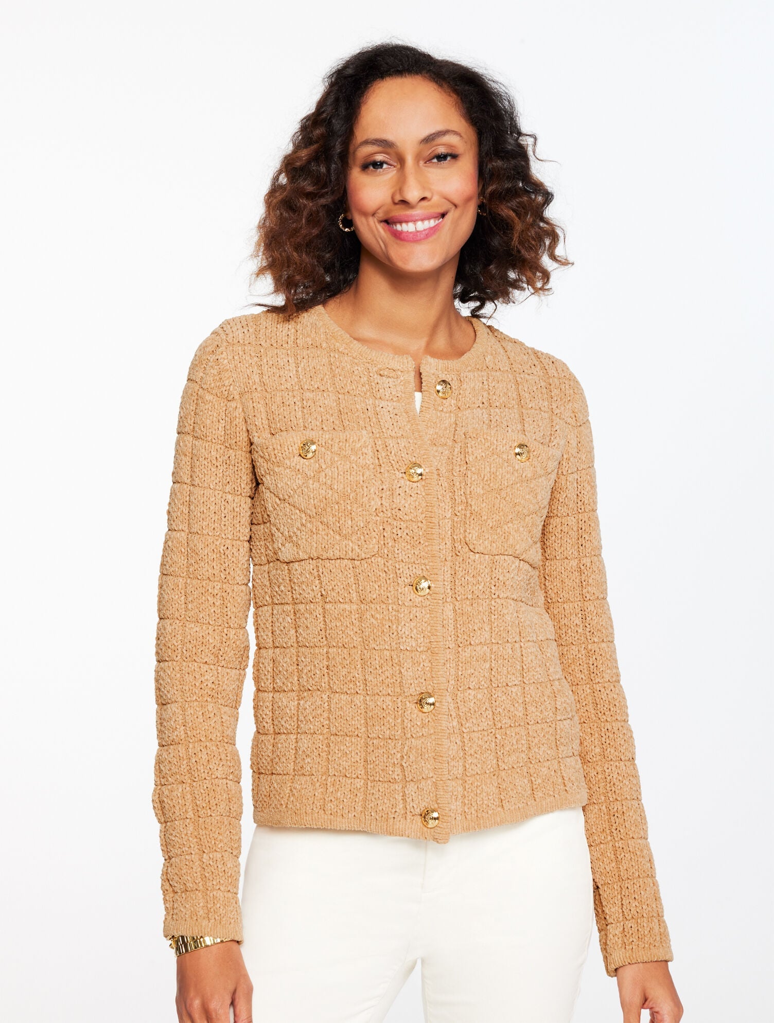 JACQUARD CREWNECK CARDIGAN | Talbots discount