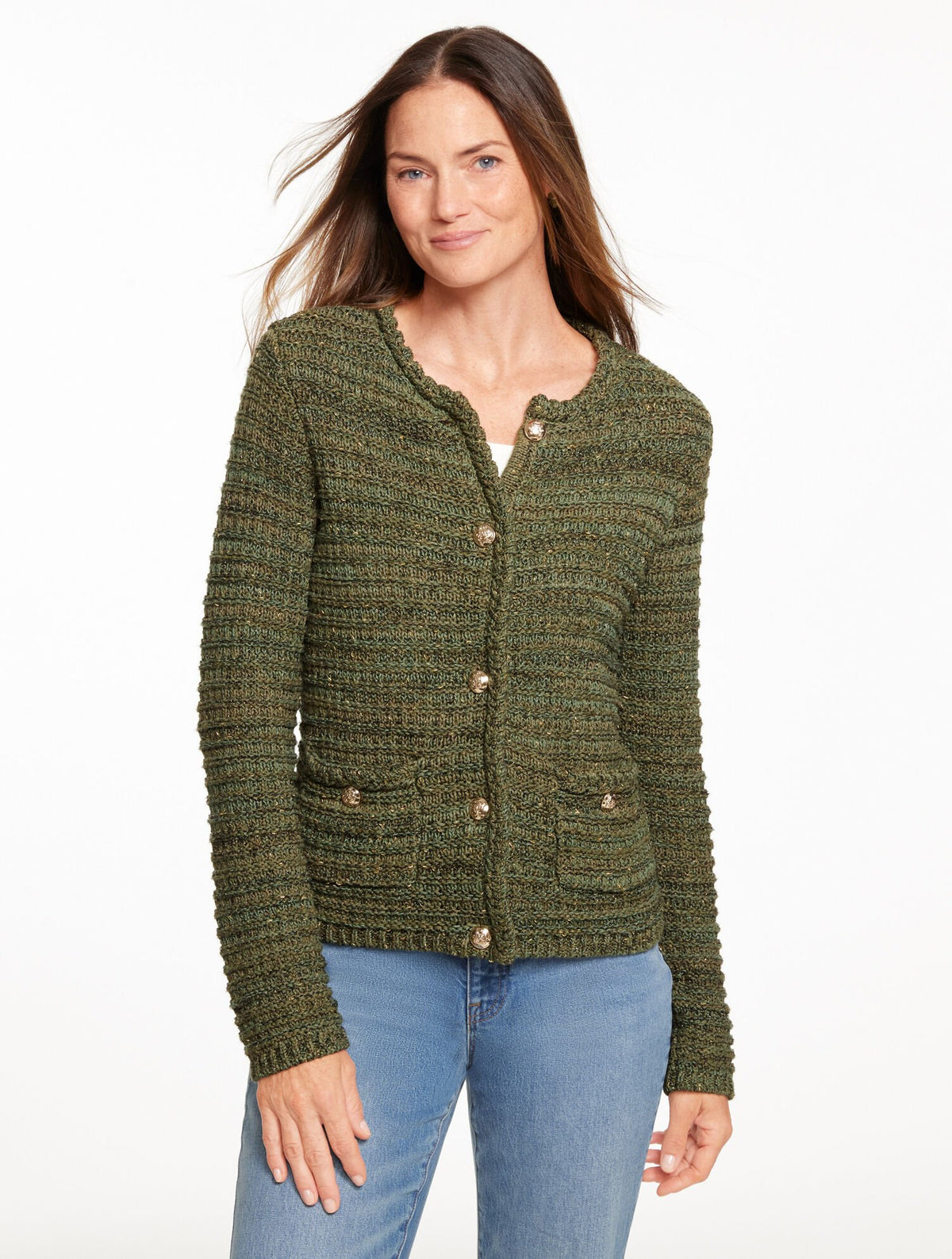 TUCK STITCH CREWNECK CARDIGAN | Talbots for sale