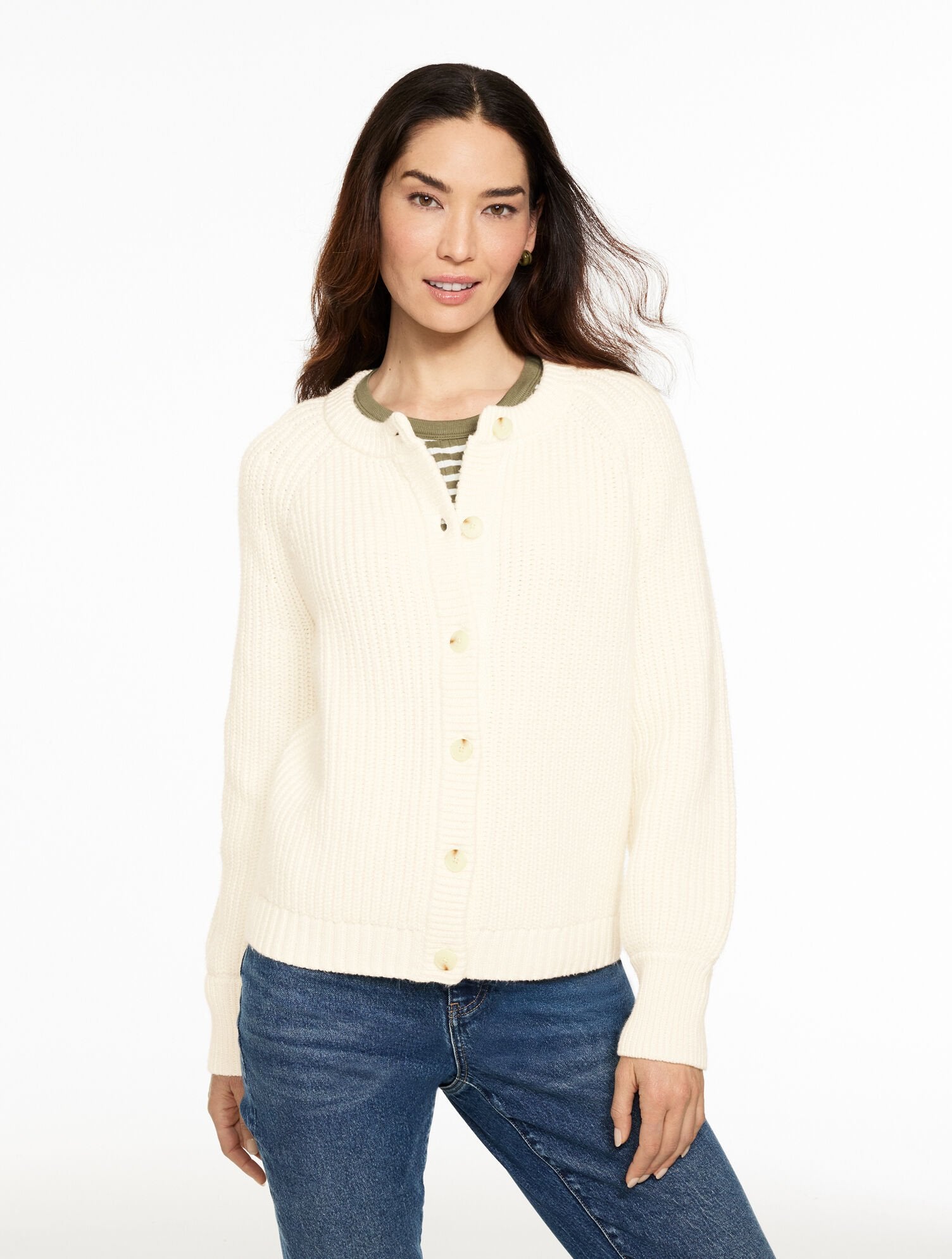 SHAKER STITCH CREWNECK CARDIGAN | Talbots online