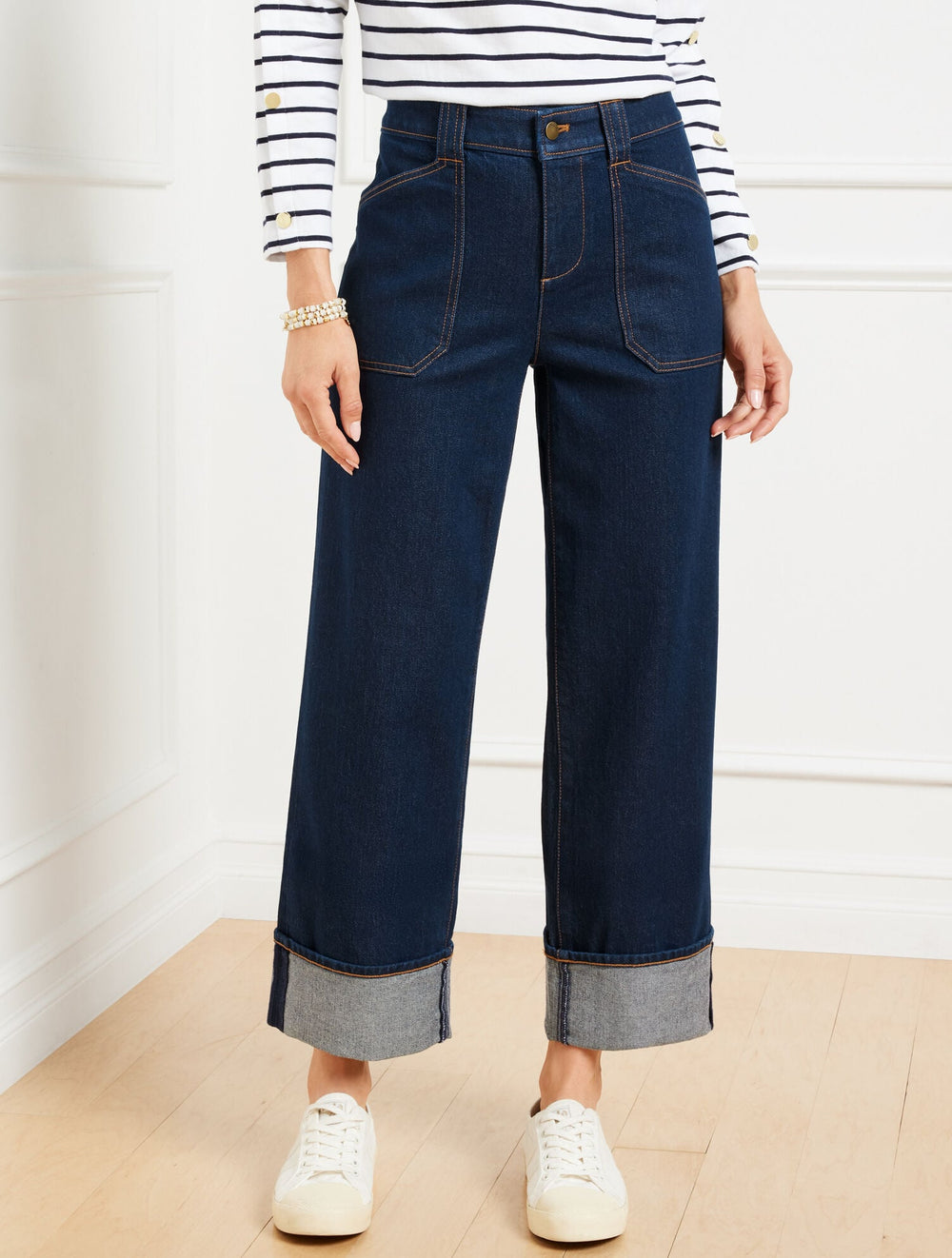 STRAIGHT ANKLE CUFF JEANS - WARREN WASH | Talbots on sale