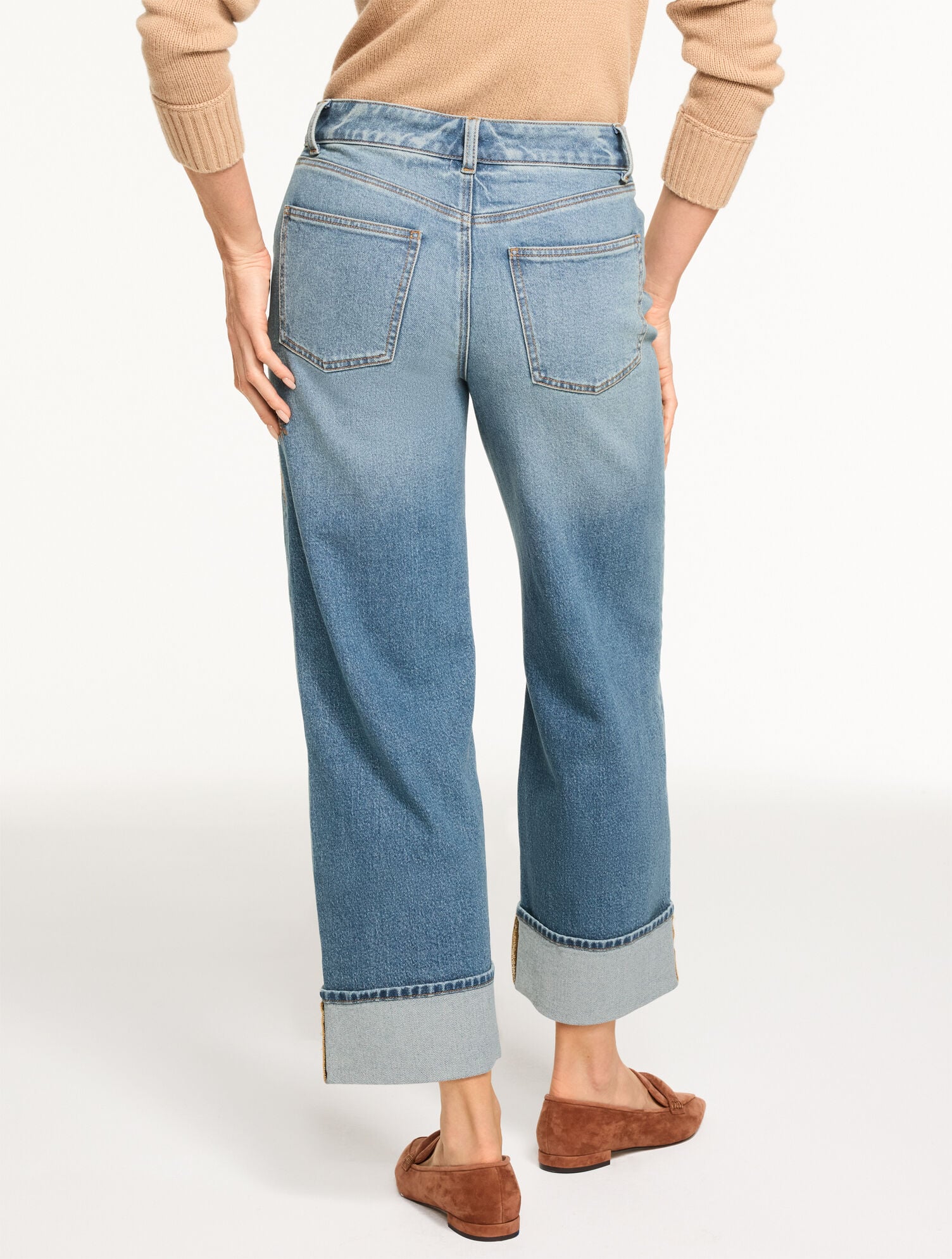 STRAIGHT ANKLE CUFF EMBROIDERED JEANS - AUTUMN WASH | Talbots for sale