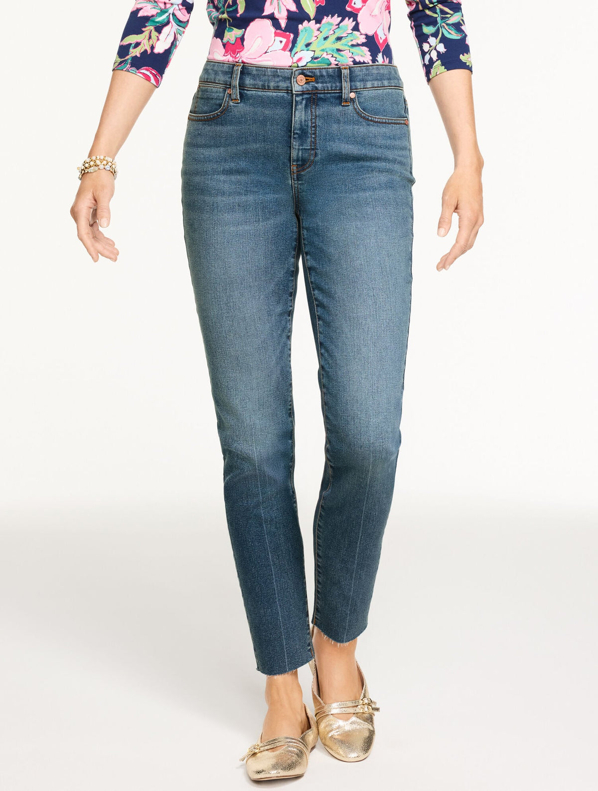SLIM ANKLE RAW HEM JEANS - ROSLYN WASH - CURVY FIT | Talbots online