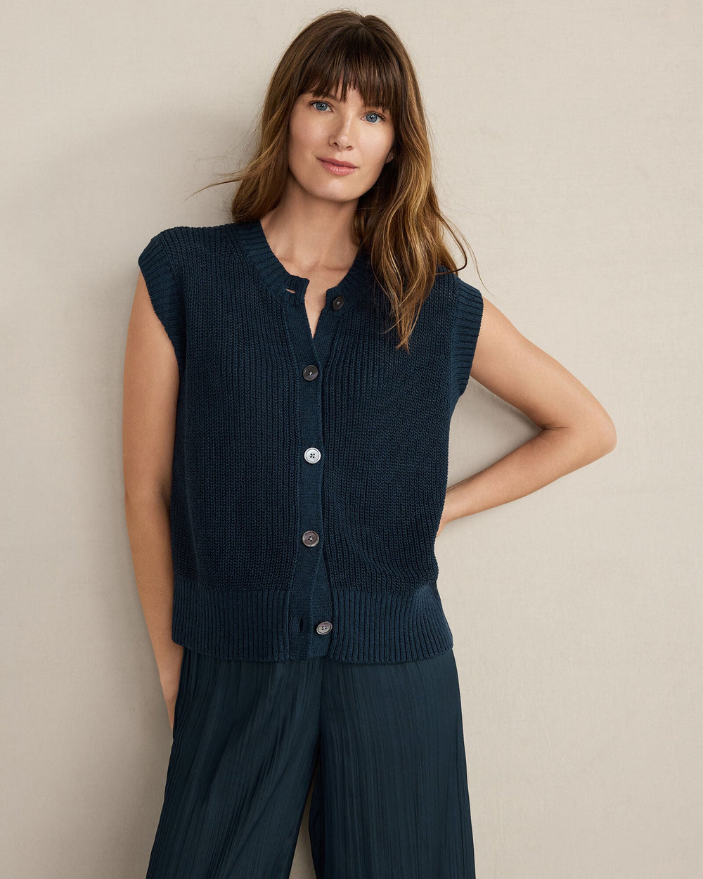 ORGANIC COTTON LINEN SWEATER VEST | Talbots for sale