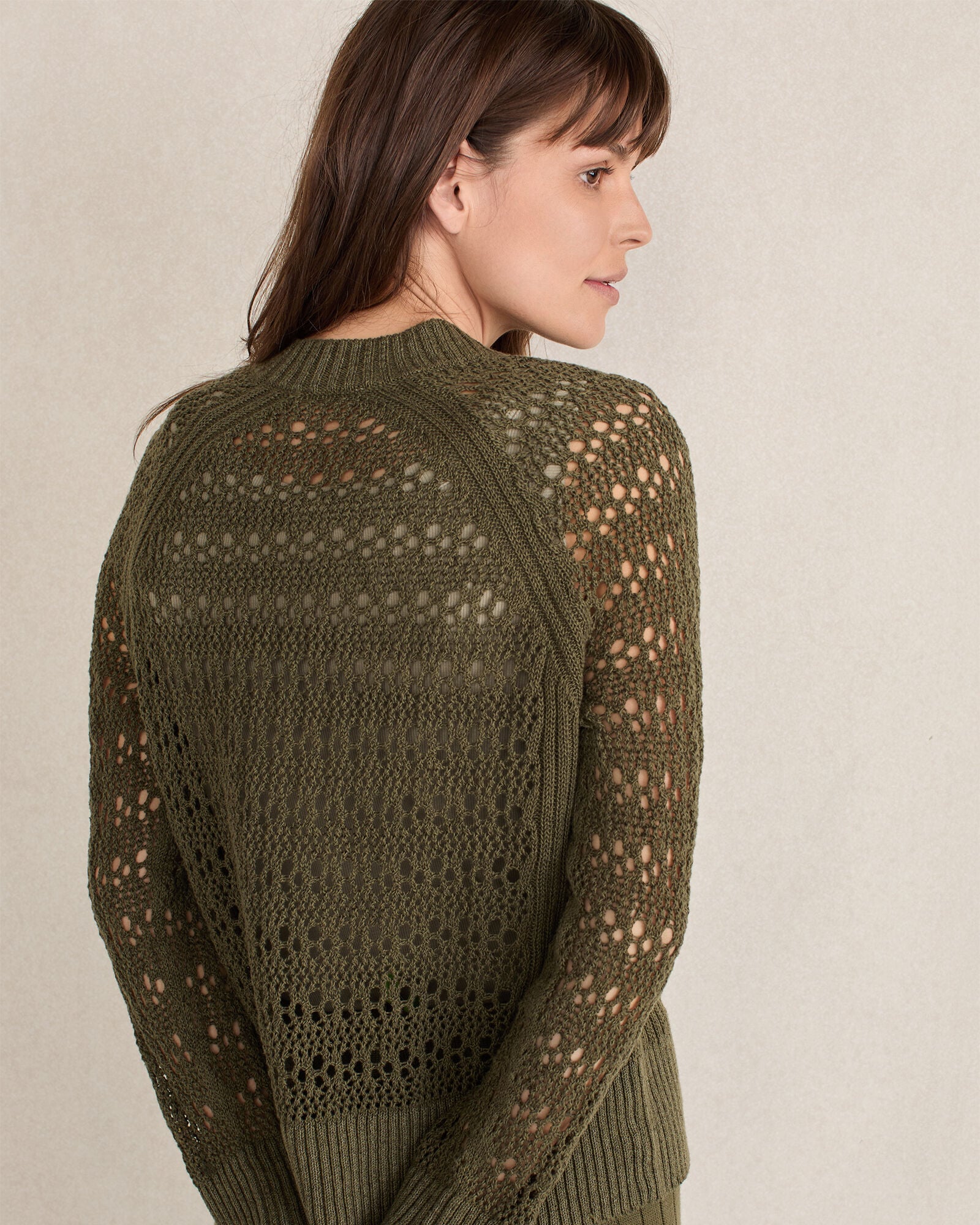 ORGANIC COTTON LINEN OPEN STITCH CREWNECK SWEATER | Talbots discount