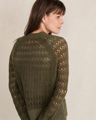 ORGANIC COTTON LINEN OPEN STITCH CREWNECK SWEATER | Talbots discount