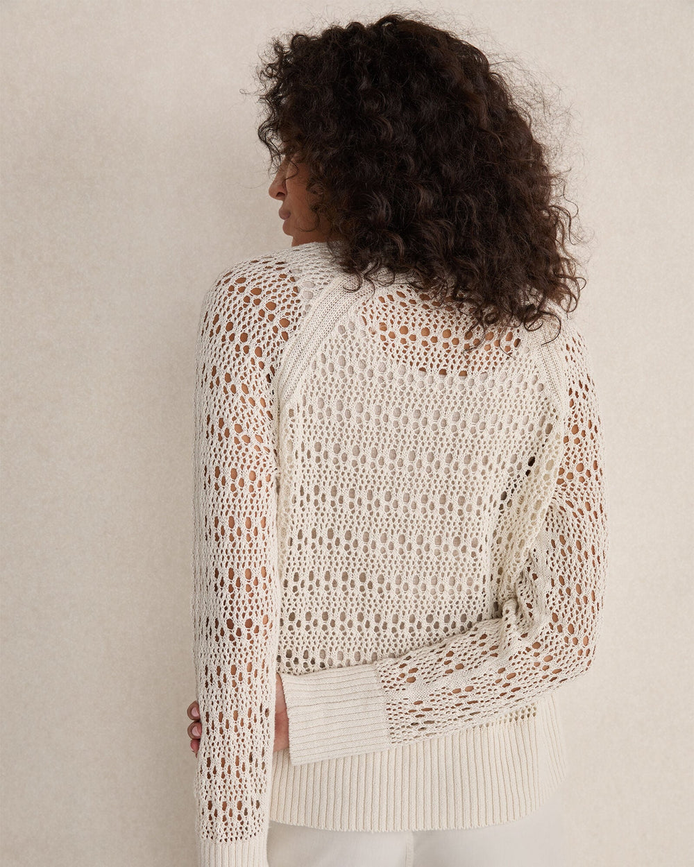 ORGANIC COTTON LINEN OPEN STITCH CREWNECK SWEATER | Talbots sale