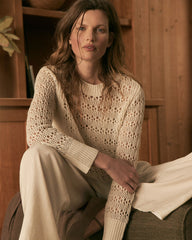 ORGANIC COTTON LINEN OPEN STITCH CREWNECK SWEATER | Talbots sale