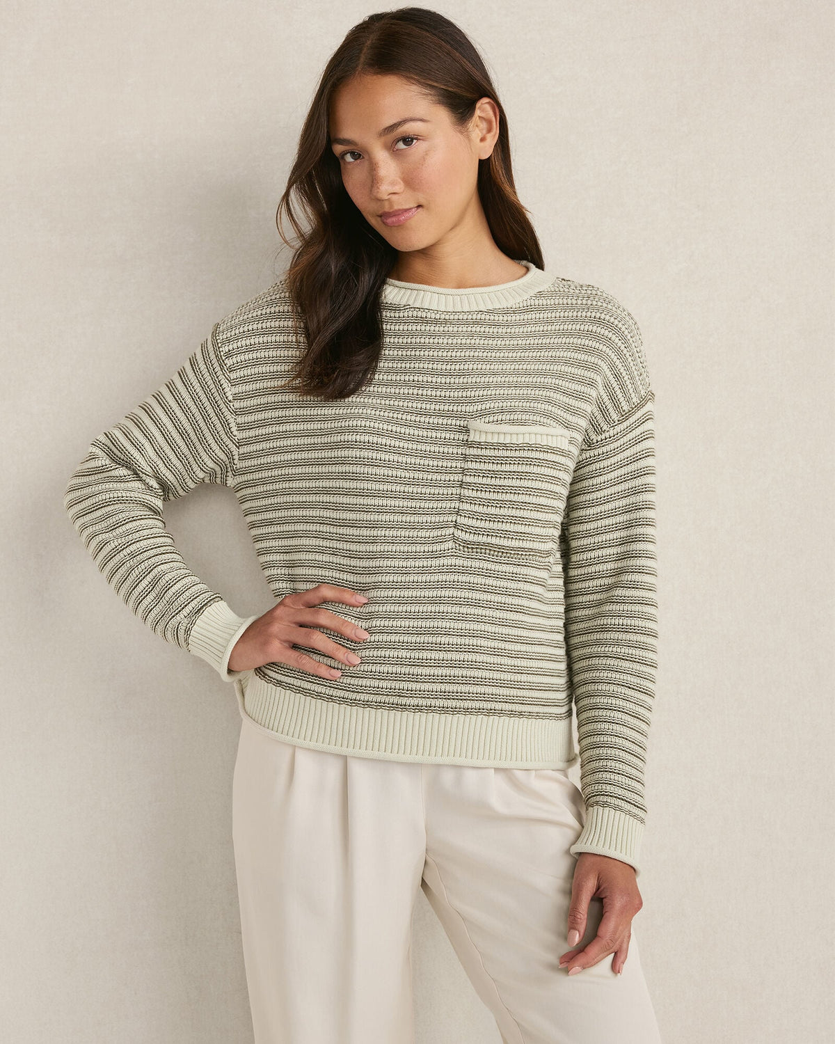 ORGANIC COTTON LINEAR STITCH CREWNECK SWEATER | Talbots discount