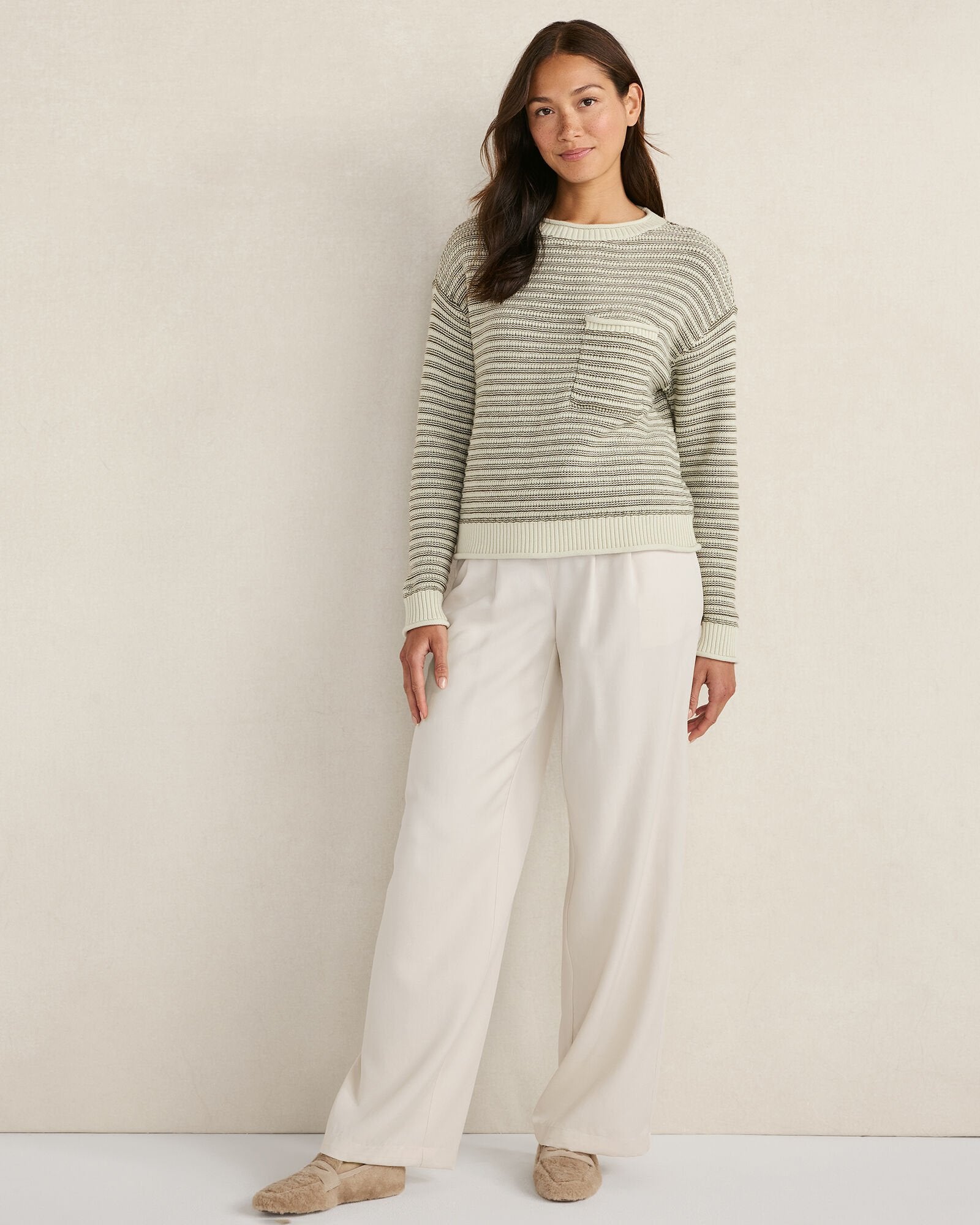 ORGANIC COTTON LINEAR STITCH CREWNECK SWEATER | Talbots for sale