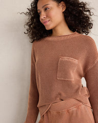 COTTON SHAKER STITCH POCKET CREWNECK | Talbots outlet