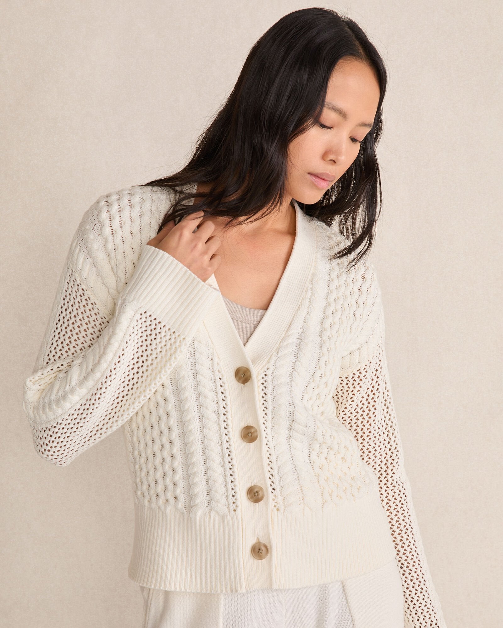 COTTON BLEND MIXED STITCH CARDIGAN | Talbots near me