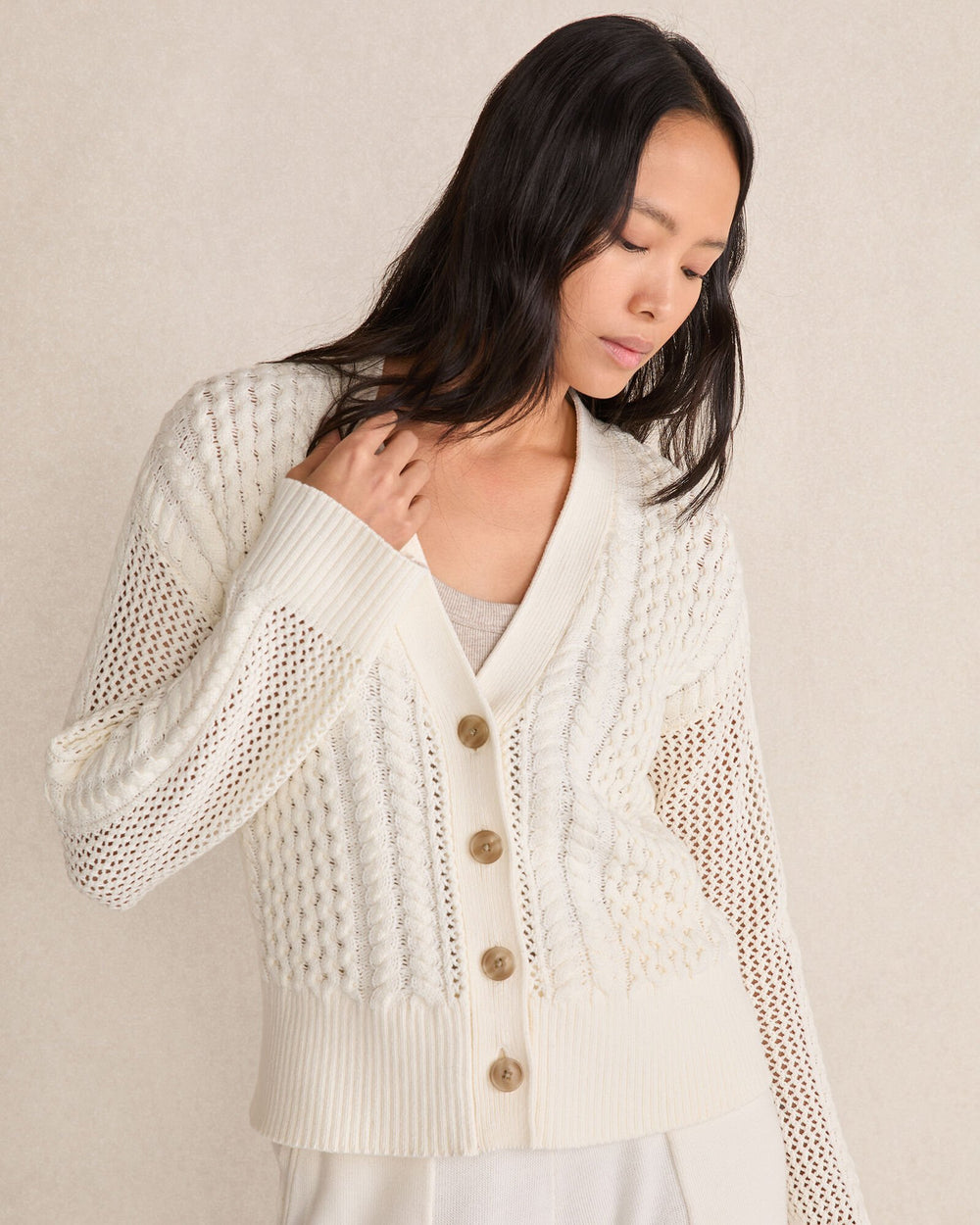 COTTON BLEND MIXED STITCH CARDIGAN | Talbots near me