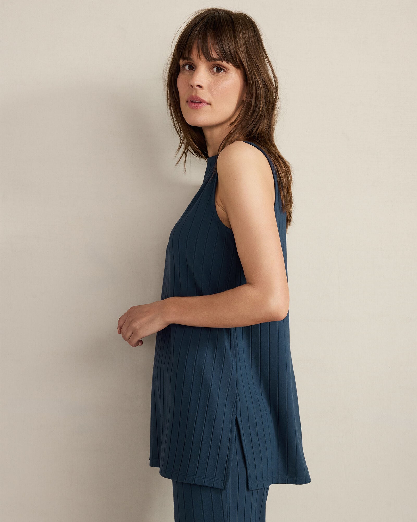 RIBBED BATEAU NECK SLEEVELESS TOP | Talbots discount