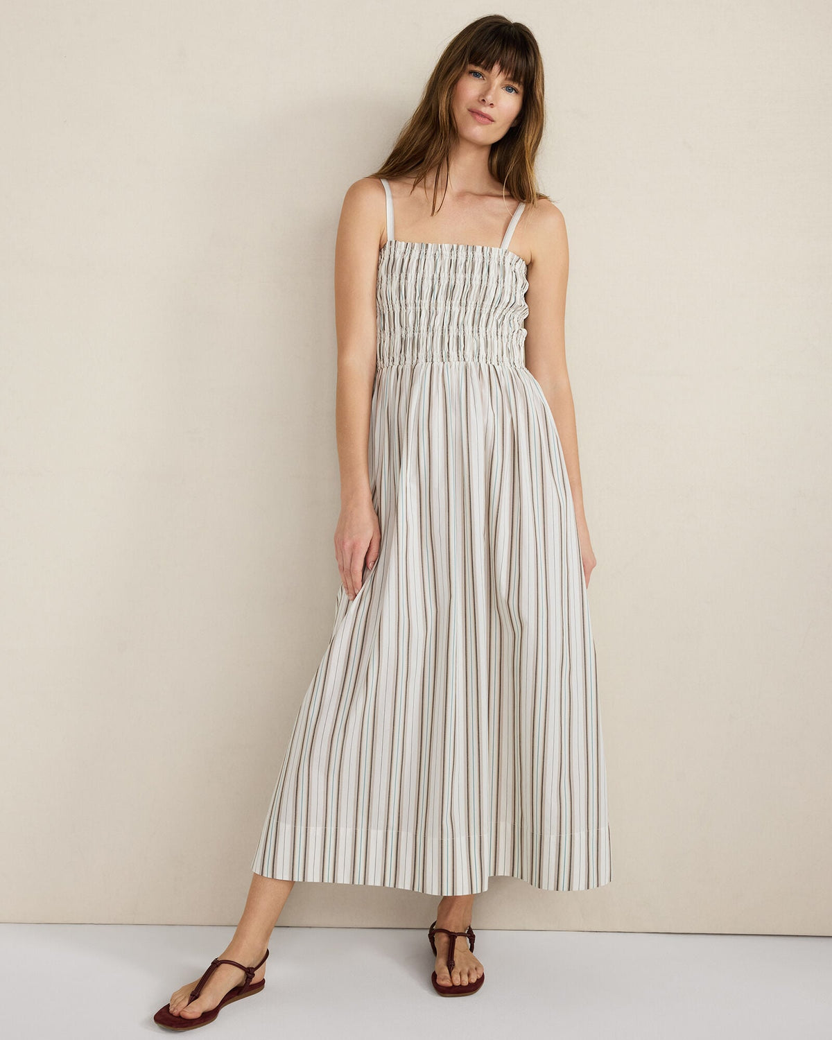 ORGANIC COTTON POPLIN SMOCKED MIDI DRESS | Talbots online