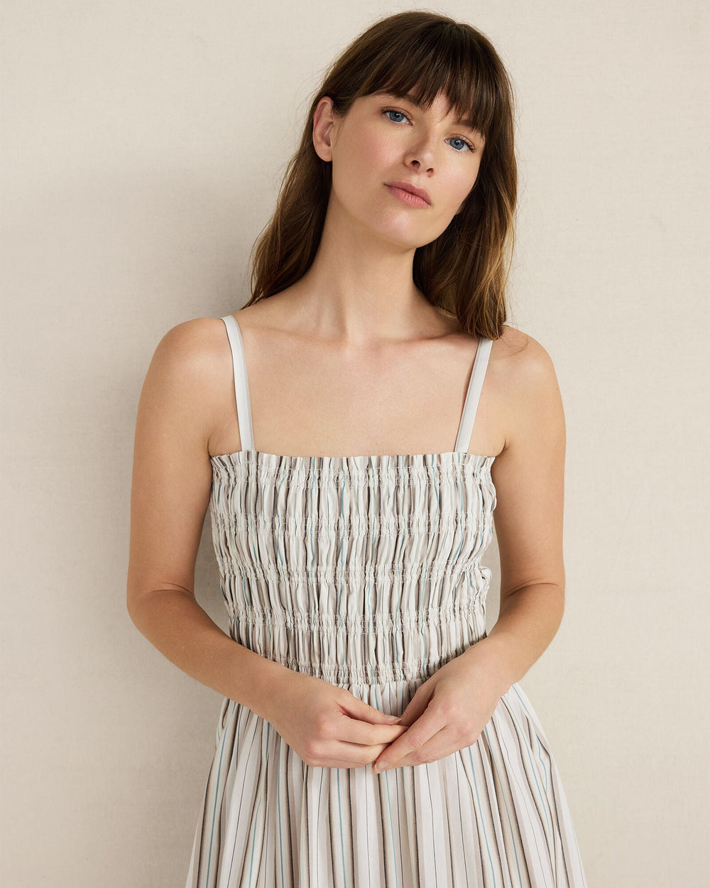 ORGANIC COTTON POPLIN SMOCKED MIDI DRESS | Talbots online