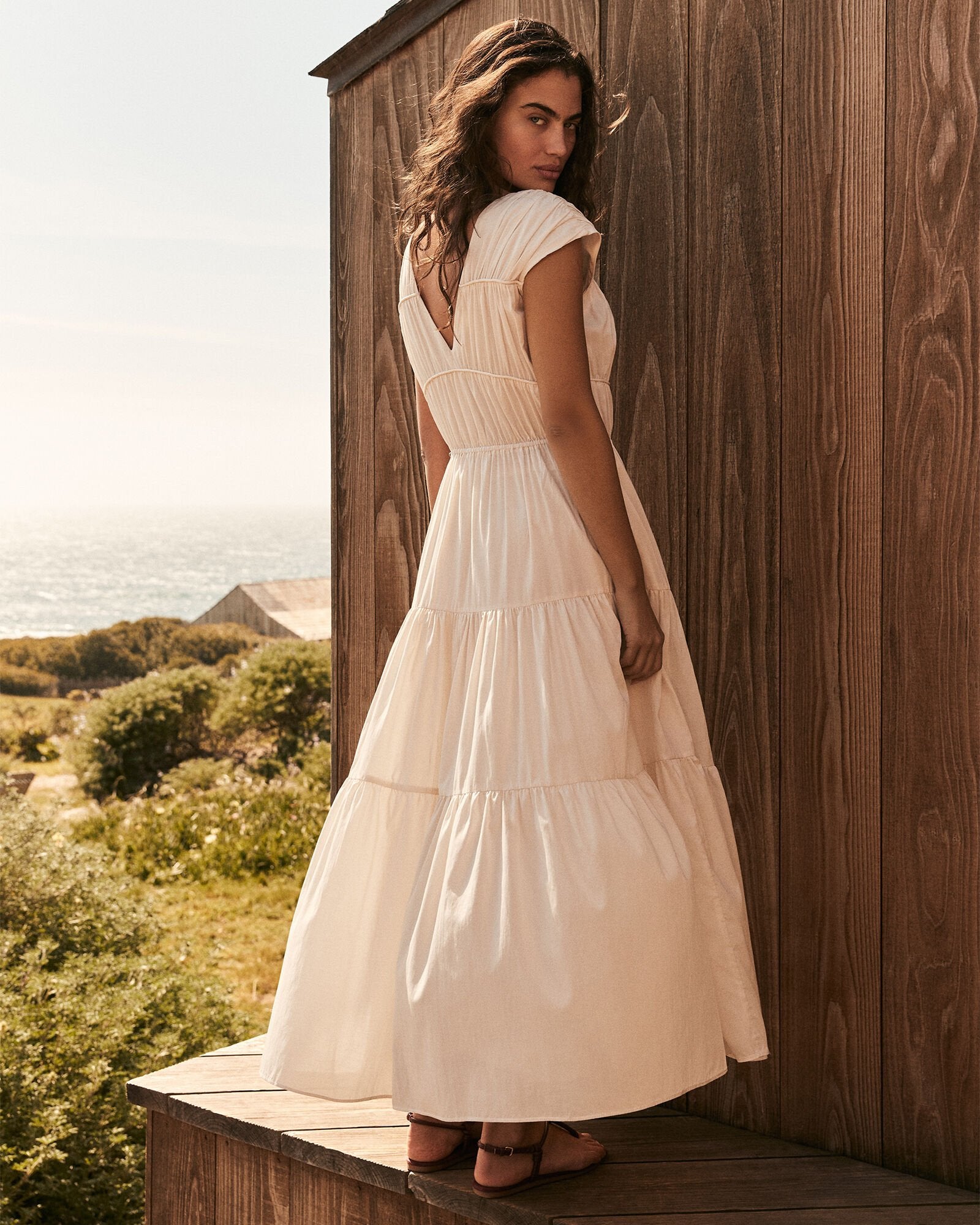 COTTON VOILE ROUCHED MAXI DRESS | Talbots outlet