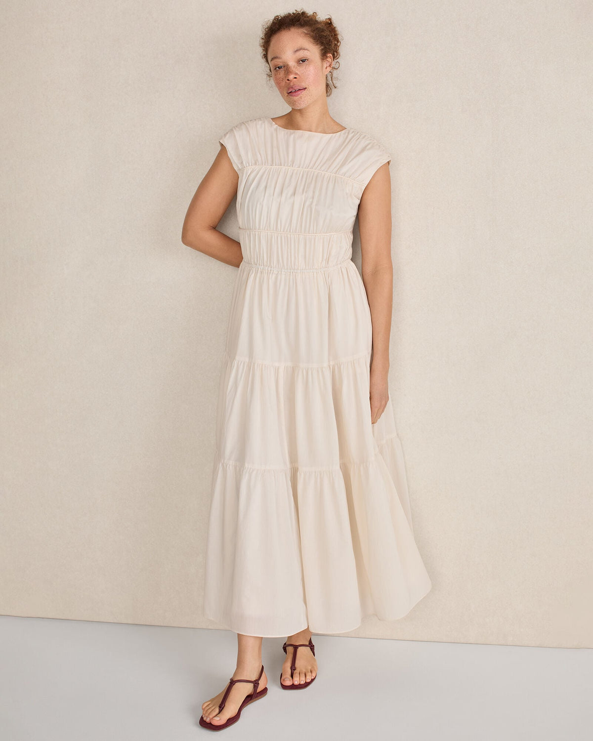 COTTON VOILE ROUCHED MAXI DRESS | Talbots online