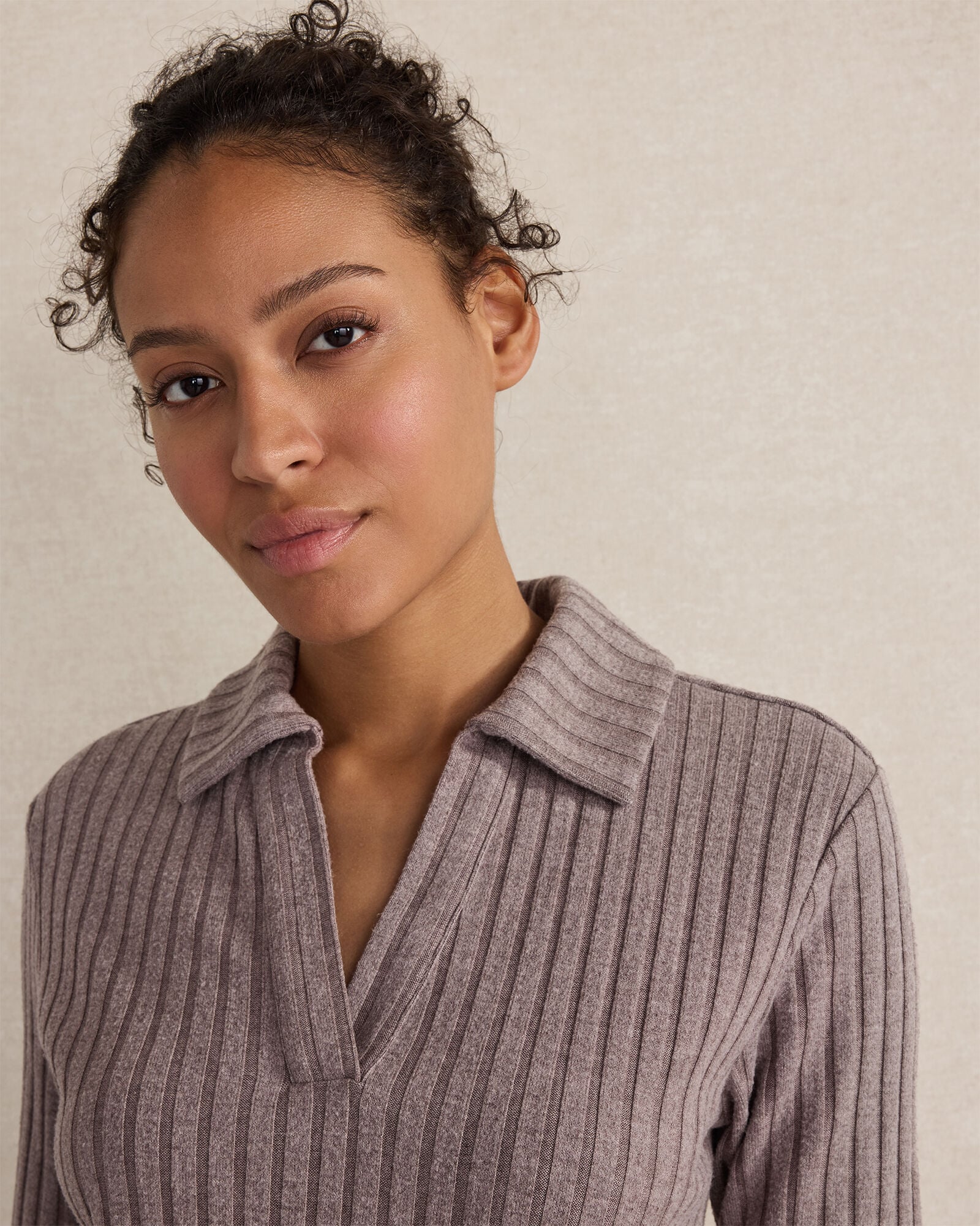 WIDE RIB KNIT JOHNNY COLLAR TOP | Talbots on sale