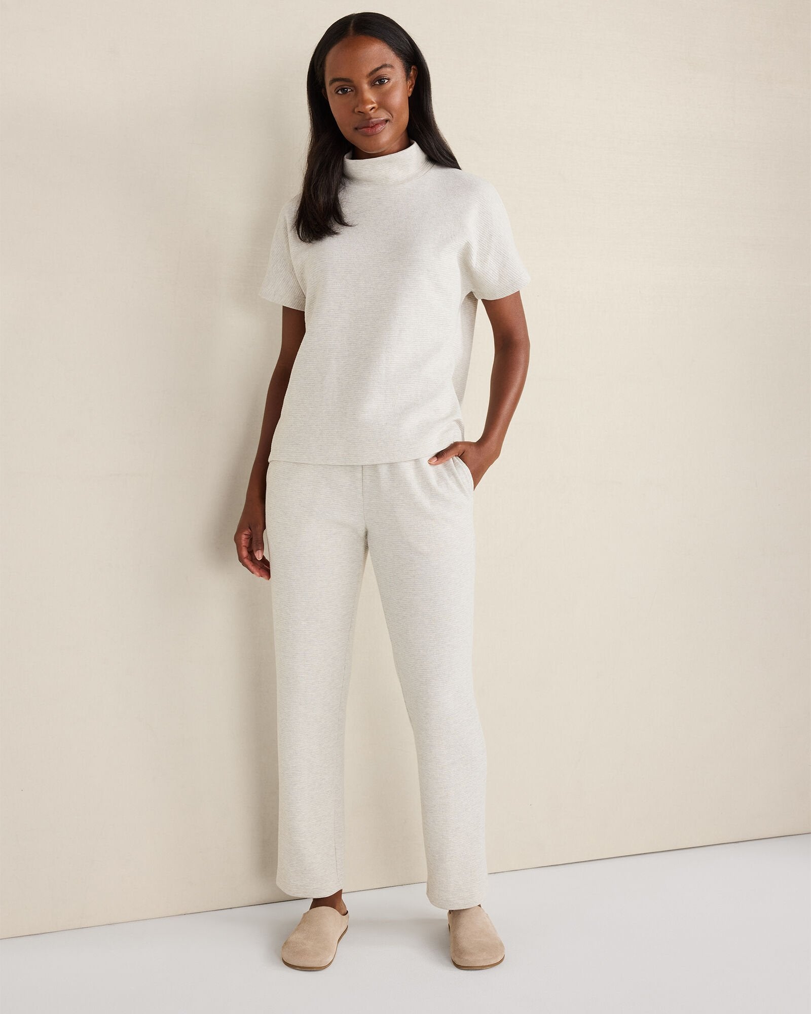 COTTON BLEND OTTOMAN RIB MOCK NECK TOP | Talbots on sale