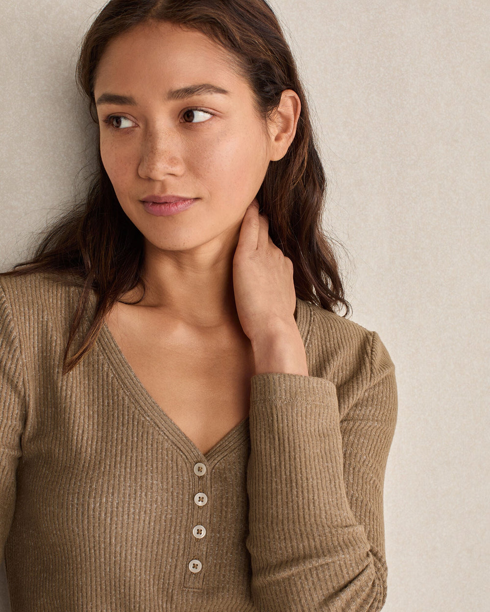 BRUSHED RIB KNIT LONG SLEEVE HENLEY | Talbots US