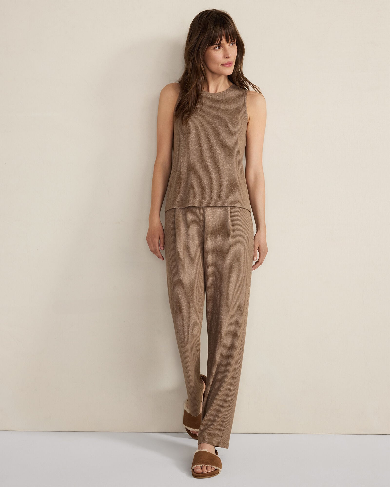 BRUSHED RIB KNIT TAPERED PANTS | Talbots discount