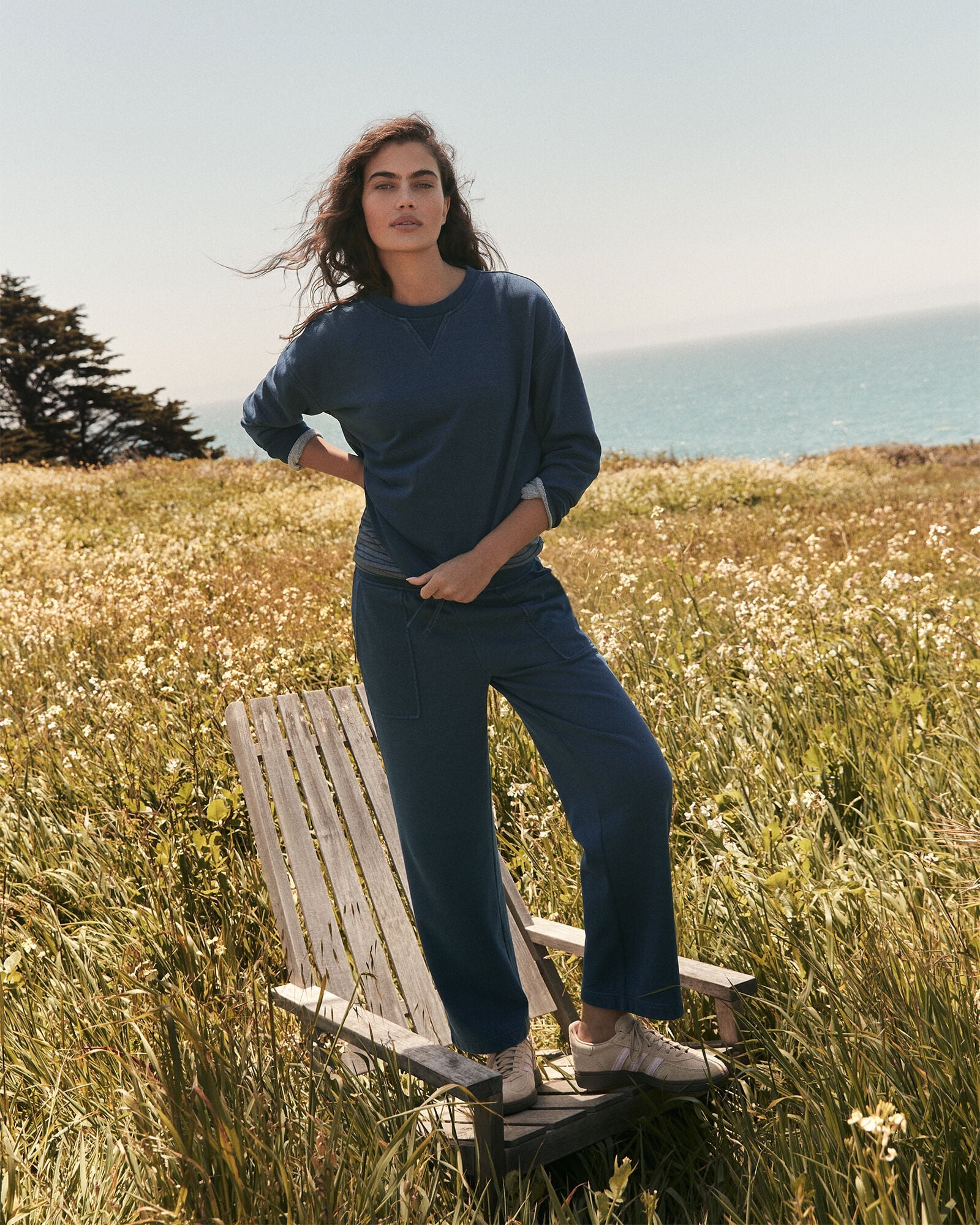 INDIGO WASHED COTTON FLEECE STRAIGHT LEG PANTS | Talbots sale