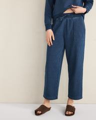 INDIGO WASHED COTTON FLEECE STRAIGHT LEG PANTS | Talbots sale