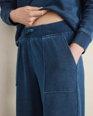 INDIGO WASHED COTTON FLEECE STRAIGHT LEG PANTS | Talbots sale