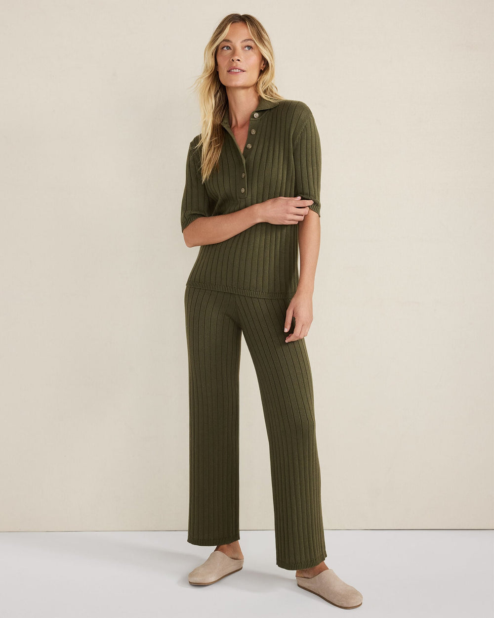 ORGANIC COTTON RIBBED STRAIGHT LEG PANTS | Talbots on sale