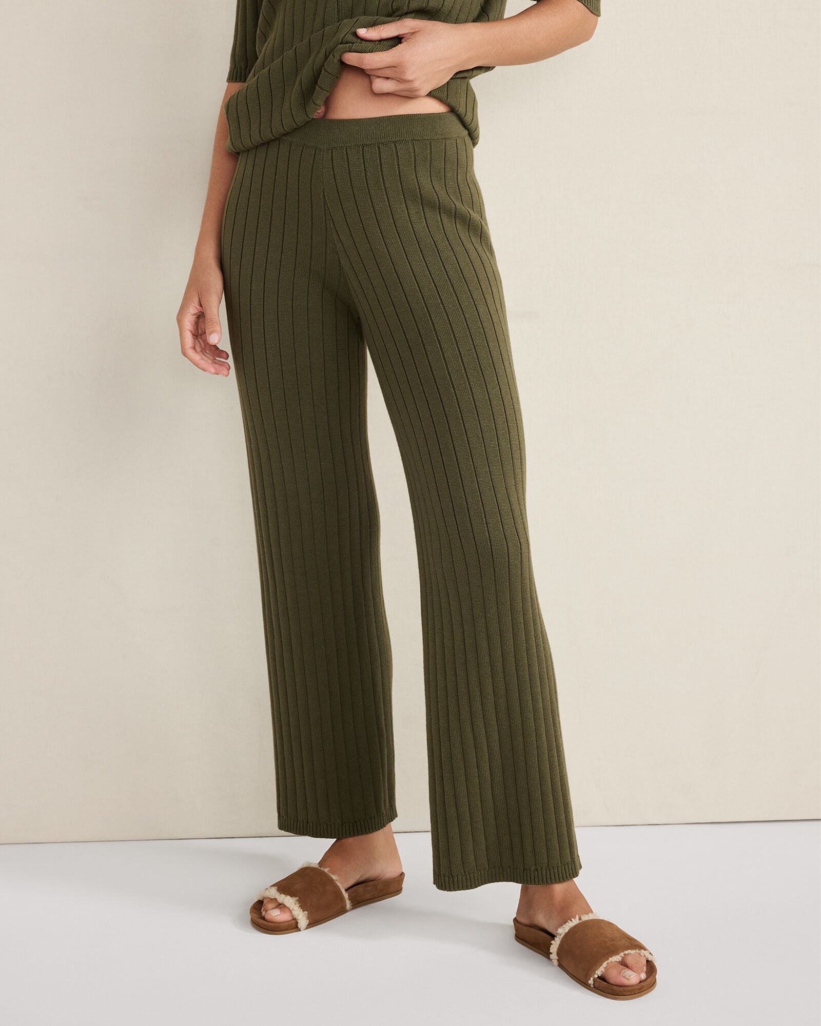 ORGANIC COTTON RIBBED STRAIGHT LEG PANTS | Talbots on sale