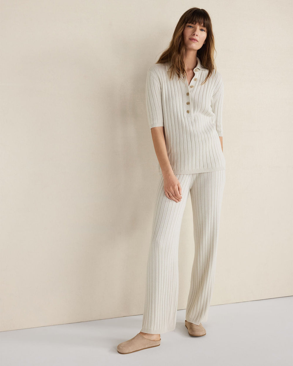 ORGANIC COTTON RIBBED STRAIGHT LEG PANTS | Talbots on sale