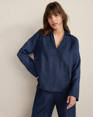 LINEN COLLARED LONG SLEEVE TOP | Talbots outlet