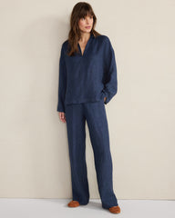 LINEN COLLARED LONG SLEEVE TOP | Talbots outlet