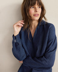 LINEN COLLARED LONG SLEEVE TOP | Talbots online