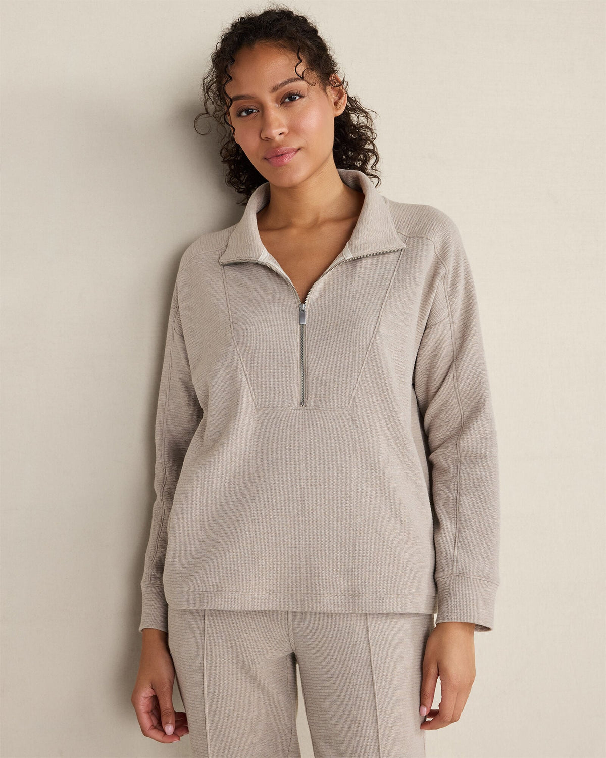 COTTON BLEND OTTOMAN RIB HALF ZIP PULLOVER | Talbots online
