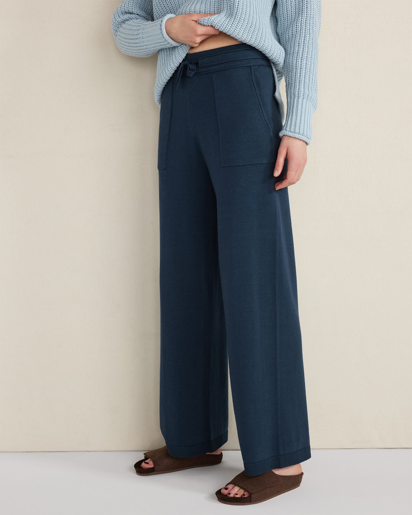ORGANIC COTTON KNIT WIDE LEG PANTS | Talbots discount