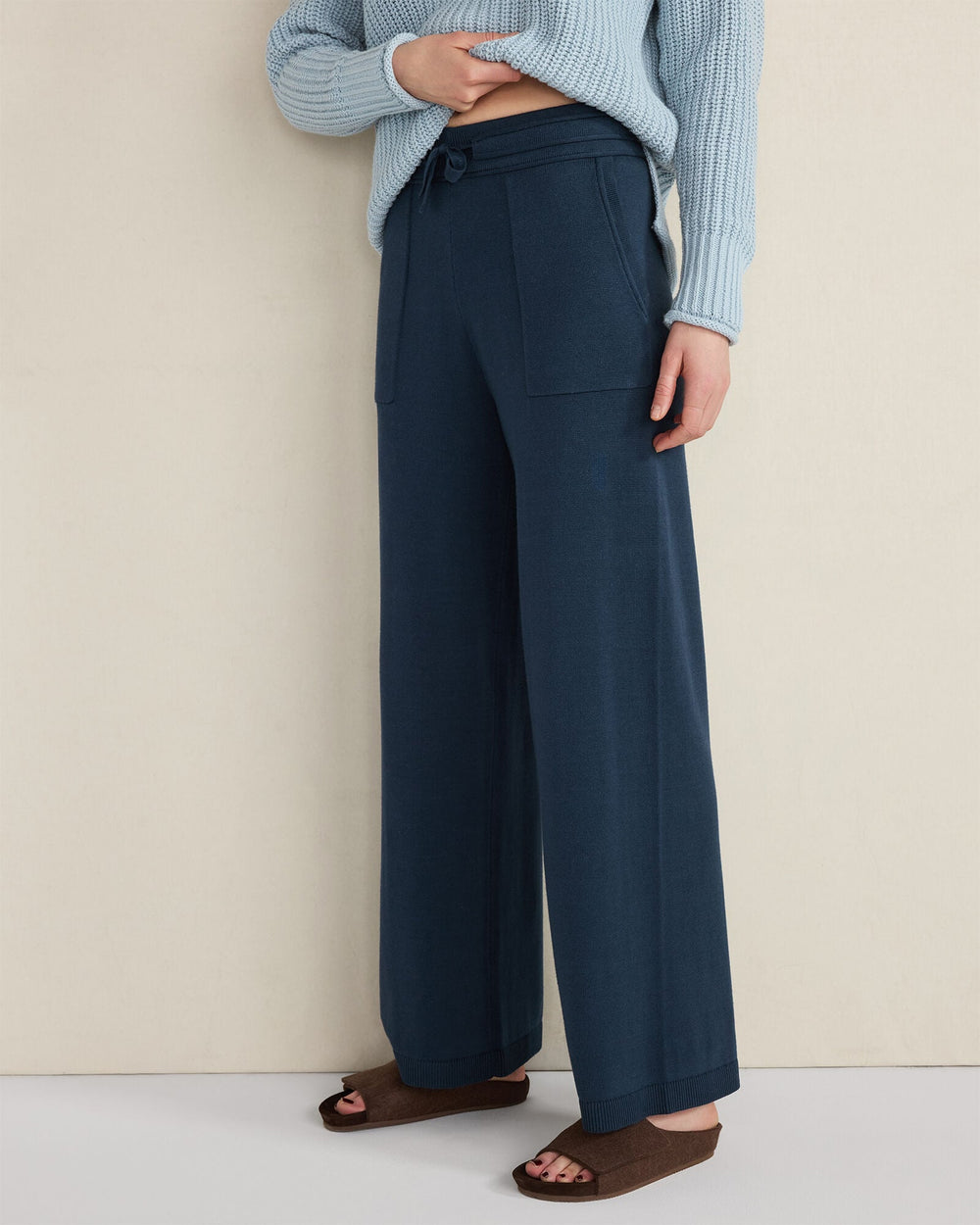 ORGANIC COTTON KNIT WIDE LEG PANTS | Talbots discount