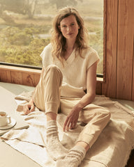 ORGANIC COTTON LINEN SHAKER STITCH V-NECK SWEATER | Talbots online