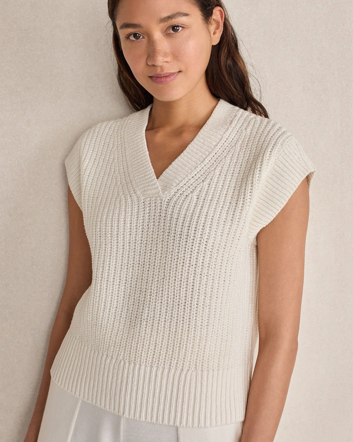 ORGANIC COTTON LINEN SHAKER STITCH V-NECK SWEATER | Talbots sale