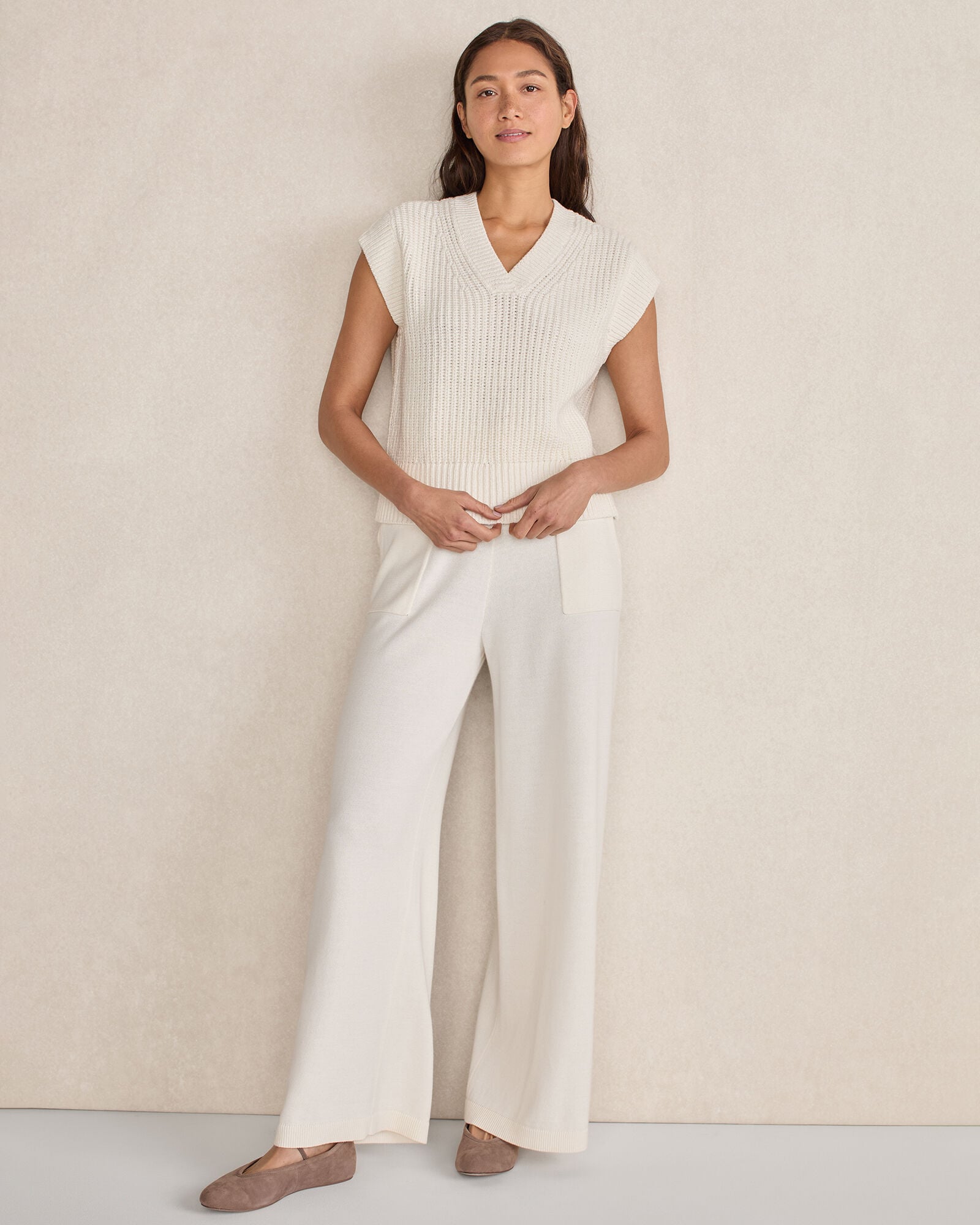 ORGANIC COTTON LINEN SHAKER STITCH V-NECK SWEATER | Talbots sale