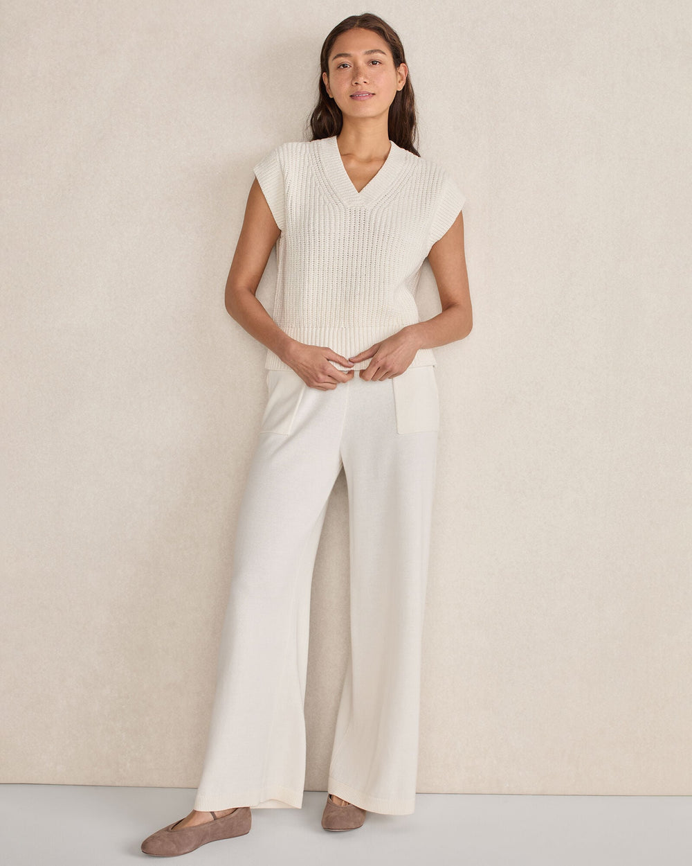 ORGANIC COTTON LINEN SHAKER STITCH V-NECK SWEATER | Talbots sale