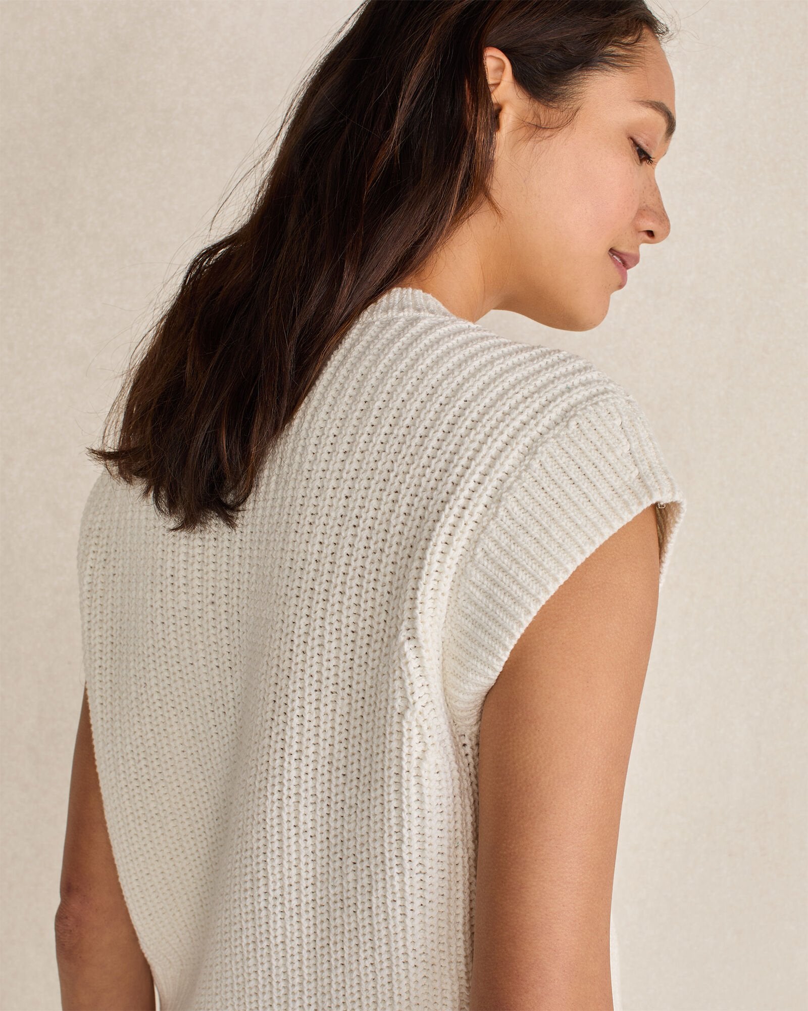 ORGANIC COTTON LINEN SHAKER STITCH V-NECK SWEATER | Talbots sale