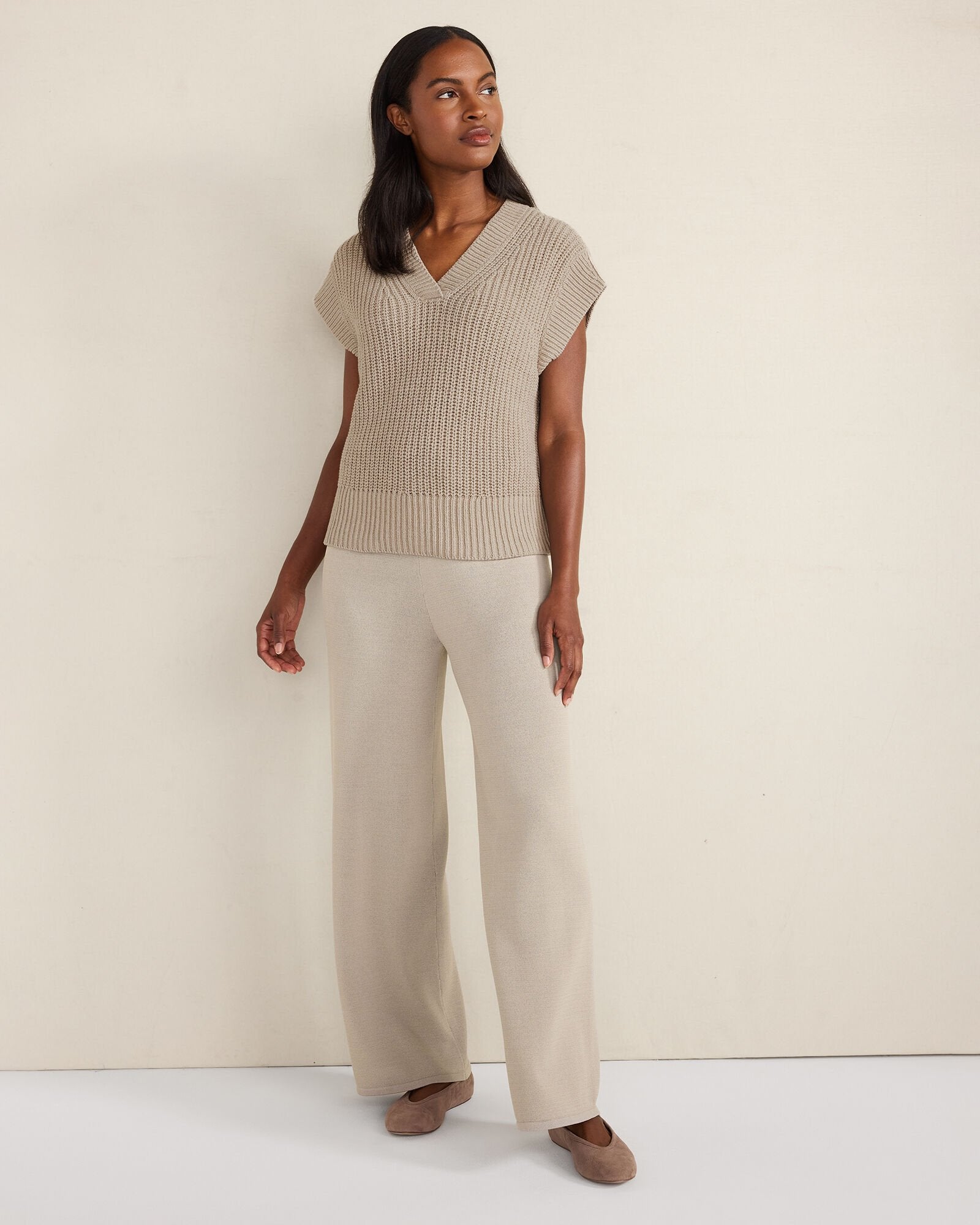 ORGANIC COTTON LINEN SHAKER STITCH V-NECK SWEATER | Talbots online